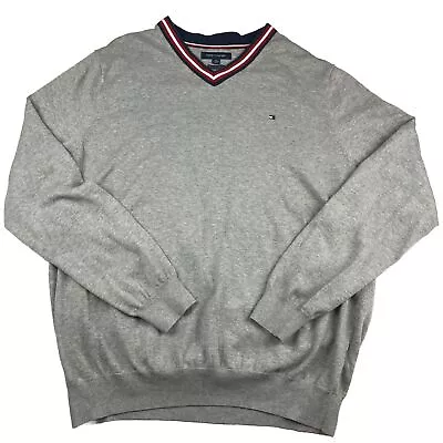 Tommy Hilfiger Sweater Men's XXL V Neck Long Sleeve Gray 100% Pima Cotton Logo • $12.99