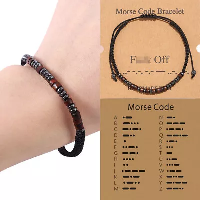 Morse Code Bracelet Wooden Beaded Hidden Secret Message Card Quirky Insult Swear • £3.59