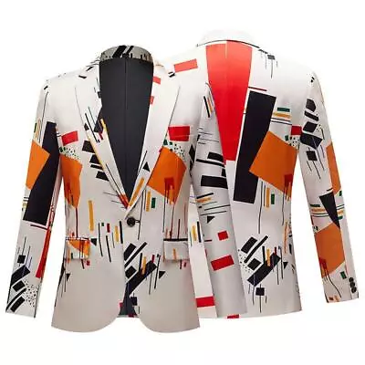 Men Formal Blazer Jacket Coat Geometric Pattern Suit Top Stage Party Fancy Dress • $50.75