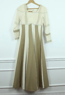 FLAWS VTG Gonzalo Bauer Mexican Wedding Dress Hippy Boho 70s XXS Maxi Prairie • $122.50