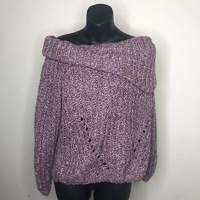 $15.99 • Buy Miracle USA Womens Sweater Purple Oversized Fuzzy Off Shoulder Knit Longsleeve