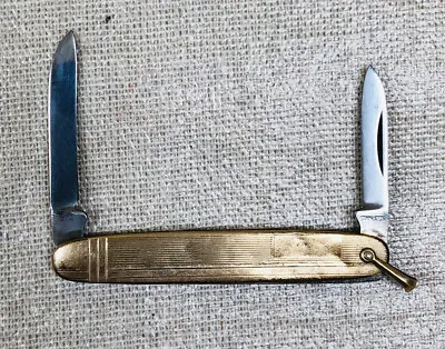 VINTAGE Marked VOOS 2 Blades Gold Colored Pocket Knife • $32