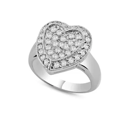 Sterling Silver Ladies Heart Ring W/ Micro Pave Cubic Zirconia Stones • $25.99