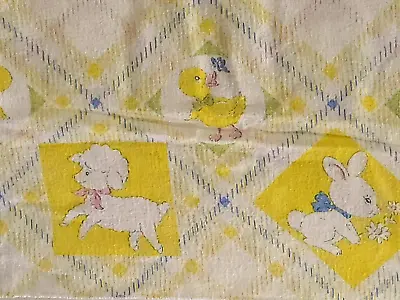 Vtg  Baby Receiving Blanket FLANNEL ANIMALS BUNNY CHICK LAMB 28X36 Spring Time • $13.49