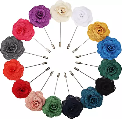 15 Pieces Mens Lapel Pin Handmade Camellia Flower Boutonniere For Suit Weddi • $16.48