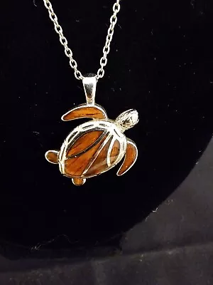 Na Hoku Sterling Silver Hawaiian Sea Turtle Pendant Necklace Koa Wood Inlay • $230