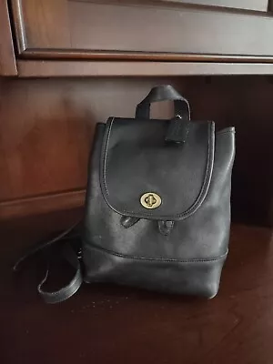 Vintage COACH Backpack Daypack  Black Leather Turnlock Drawstring 9960 Very Good • $135