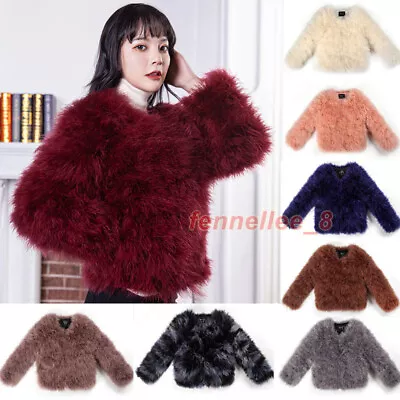 Women's Genuine Ostrich Fur Short Coat Winter Warm Real Fur Jacket Outwear Parka • $88.96