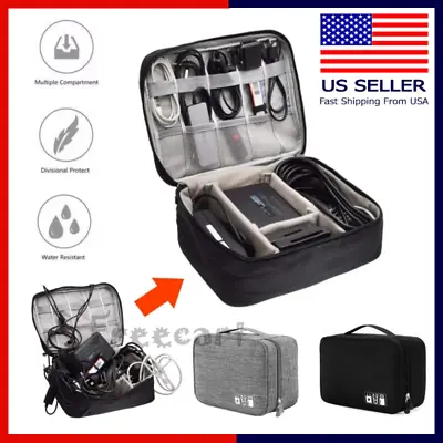 Portable Electronic Organizer Travel Cable Storage Bag Cord Case Accessories US • $8.88