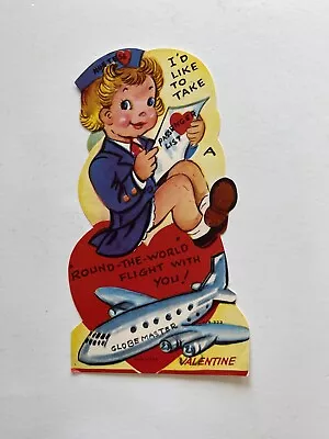 Girl Flight Attendant  Vintage  Valentine Card • $4