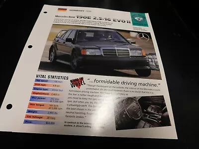 1990 Mercedes Benz 190E 2.5-16 Evo II Spec Sheet Brochure Photo Poster • $5.49