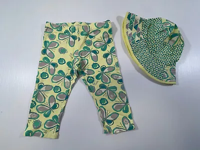 Naartjie Girls Cotton Yellow Butterfly Print Legging & Bucket Hat 2Pc Set 6/ 3-4 • $13.99