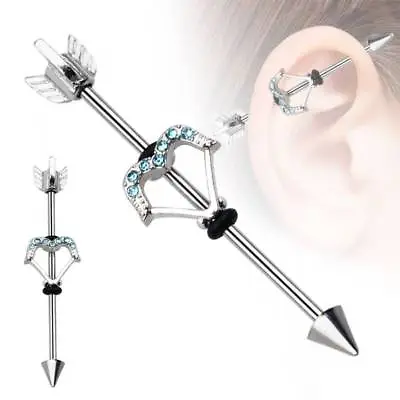 $6.79 • Buy 14G Jeweled Arrow Industrial Barbell Earring Cartilage Piercing Stainless Steel