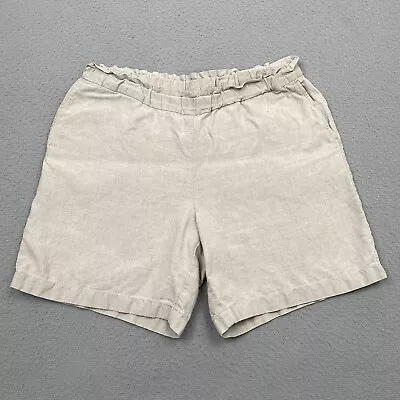 Pure Jill Shorts Womens Medium Beige Linen Pockets Elastic Waist Pull On JJill • $21.95