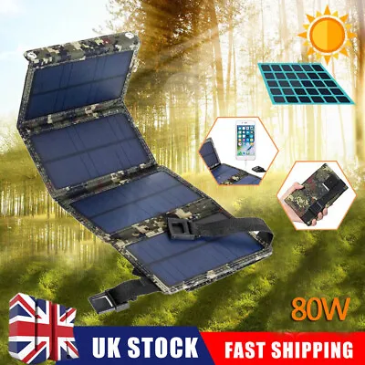 80W Folding Power Bank Portable USB Solar Panel Battery Charger Hiking Camping • £16.99