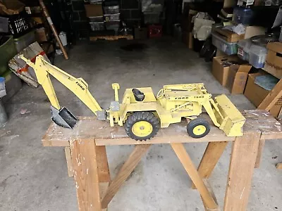 Vintage Toy Tractor Ford 7500 Front End Loader Backhoe Outriggers Die Cast Metal • $65