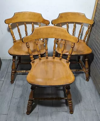 Vintage Set Of 3 S. Bent & Bros Maple Wood Windsor Captain's Dining Chairs A • $522