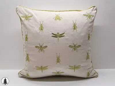 H&M Home Velvet Embroidered Light Beige Insects PILLOW COVER 16x16 Nature Decor • £38.22