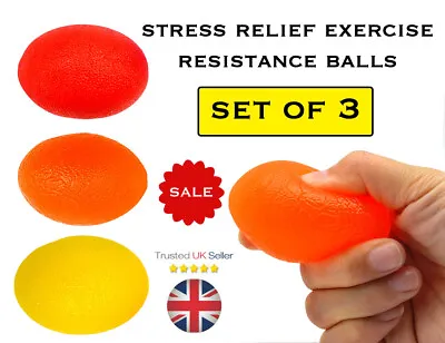 Hand Exercise Resistance Balls Set Of 3 Squeezing Wrist Finger Strengthening NEW • £6.99