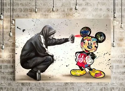 Banksy Style Mickey Spray Can Graffitti Framed Canvas Wall Art Or Poster Print • £59.99