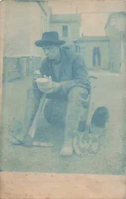 Coal Miner Pick Axe Shovel Eating Lunch Cyanotype C1905 Real Photo RPPC • $49.95