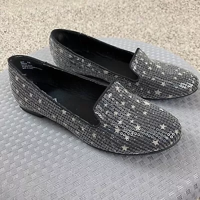 MIA Britannia Shoes Sz 6 Gray Slip-On Flats Sequin Glitter Stars • $14.99