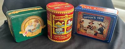 Lot Of 3 Vintage Tin Containers/ Animal Crackers /Lipton's Tea/ • $35.99