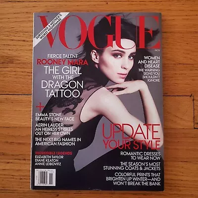 Vogue Magazine November 2011 ROONEY MARA Emma Stone Aerin Lauder Fashion US Edtn • $9.71