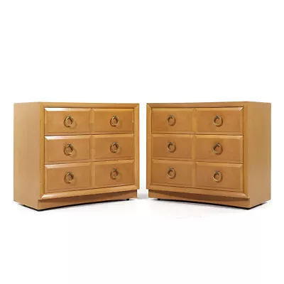 Robsjohn Gibbings For Widdicomb Modern MCM Maple And Brass Three Drawers - Pair • $5595