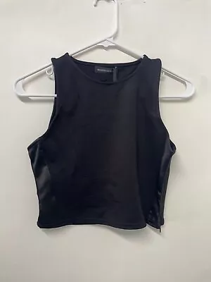 Maniere De Voir Womens 6 Racer Crop Top With Satin Panels Black Sleeveless • $28.46