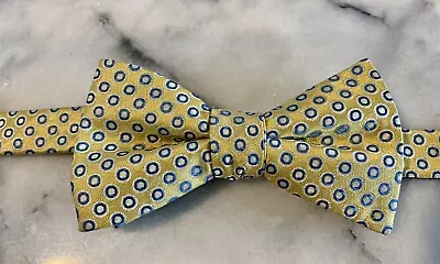 Stafford Yellow Blue Woven Polka Dot Pretied Adjustable Bow Tie • $9.99