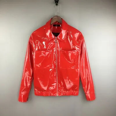  Men's Motorcycle Jacket Patent Leather Shiny Nightclub Lapel Outwear Slim Party • $49.62