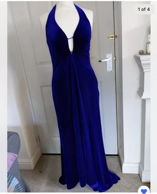 £29.99 • Buy Floor Length Purple Navy Velvet Evening Occasion Dress Slinky 12 14