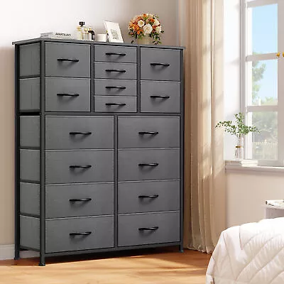 16 Drawer Dresser Tall Fabric Dresser Large Chest Of Drawers Wooden Top Sturdy • $95.63