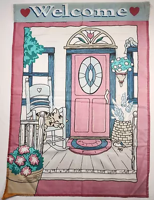 VTG Welcome House Entry 28 X 40 Decorative Garden Flag Yard Cat Birds Flowers • $11.99