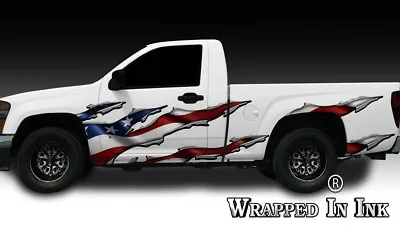 Truck Side Graphics Rocker Panel Ripped Metal American Flag 01 • $169.99
