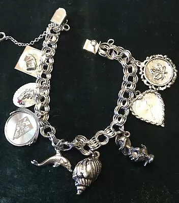Vintage Sterling Silver 925 Triple Link ER Charm Bracelet With Eight Charms • $14.99
