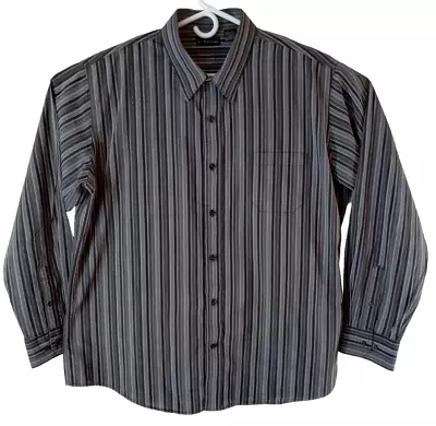 J.Ferrar Men's Dress Shirt XXL Gray/Black Striped Long Sleeve Collar Button Up • $17.77