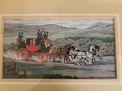 £22 • Buy Stylish Silk Woven “Four-in-Hand” Framed J&J Cash Coaching Scene Limited Edition