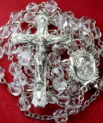 Bertha’s Vintage RARE Sterling SILVER CLEAR Crystal Catholic Five Decade Rosary • $99.99