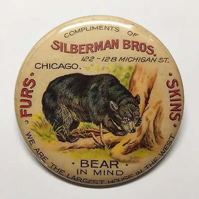 Silberman Bro Furs And Skins Chicago Advertising Pocket Mirror Vintage Style • $15