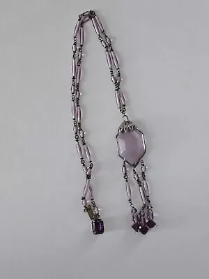 ANTIQUE 1920's ART DECO STERLING AMETHYST GLASS NECKLACE 20  • $179.99