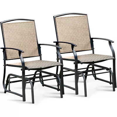 2PCS Patio Swing Single Glider Chair Rocking Seating Steel Frame Garden Brown • $124.99