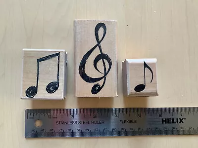 Musical Themed Rubber Stamps On Wood - Pack Of Three (3) • $7.99