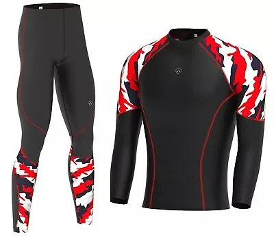 Mens Compression Base Layer Full Sleeve Top & Long Running Yoga Gym Tight Pants • £12.95