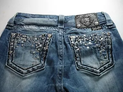 MISS ME Women's Denim Embellished Rhinestone Low Rise Easy Boot Blue Jeans 25 • $29.95