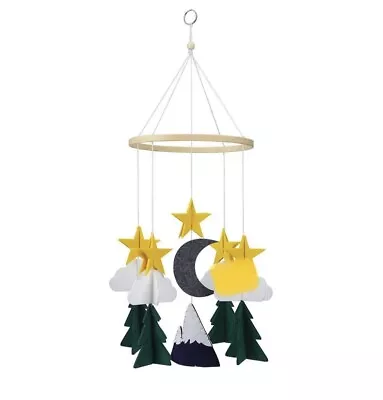 Baby Shower Mobile Crib Nursery Woodland Decor Mountain Moon Cloud Wood Ring • $9.99