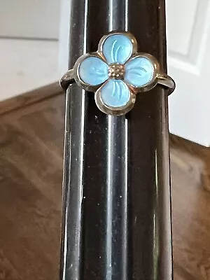 Vintage David Andersen Norway Sterling Silver Enamel Blue Guilloche Flower Ring  • $58