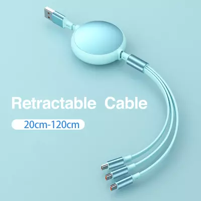 3in1 USB A Cable Retractable Fast Charger Cord For IPhone Type C Micro 0.2-1.2m • $12.95