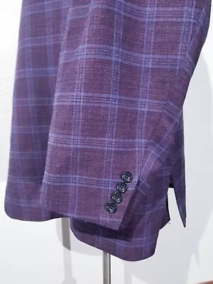 New 58R Purple Blue Plaid Wool Stretch 4-SEASON Blazer Jacket Sport Coat • $179.95